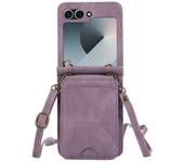 Leather Wallet Card Holder Case for Samsung Galaxy Z Flip 6 5 4 3 ZFlip Flip6 Flip5 Flip4 Flip3 with Crossbody Lanyard Bag Cover