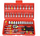 46pcs 1/4-Inch Socket Set Combo Ratchet Torque Wrench Spanner Screwdriver Sturdy Durable for Bicycle Auto Repairing Tool