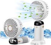 Ventilador de mano venticadores portátiles recargable USB de mano con 5 velocidades, mini VENTILADOR DE escretorio plegable con catería con Pantalla LED (Blanco)