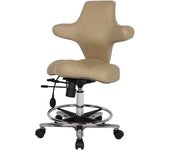 EDELWEISS BEAUTY Taburete hidráulico con Respaldo, Lleva Sistema de airbag y Asiento reclinable y reposapiés, tapizado en Polipiel, Acero Cromado, Antideslizante, Ergonómico