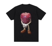Kaos katun kualitas tinggi pria, T-shirt atasan lengan pendek kasual Retro Apple dengan wajah Meme uniseks