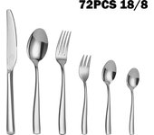 Mr.Spoon Serie Portugal 72 piezas cubiertos,Acero inox 18/8,Alta calidad y acabado,Con cuchillo carne o mesa/cuchara/tenedor/cuchara y tenedor de postre/cuchara moka,Apto para lavavajillas,Caja Envase Ecológico,Para Casa,Hotel,Restaurante 60221/72