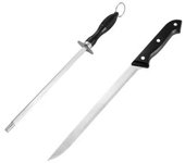 Set de Cuchillo Jamonero y Afilador de Varilla - Hoja de Acero Inoxidable, Cuchillo Jamonero y Afilador de Varilla, Juego de Cuchillo Jamonero Profesional con Afilador Ergonomico