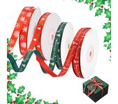 4 Estilos Cinta Navidad, 10mm Cinta Arbol de Navidad, Cinta de Tela de Navidad, 4 Modelos de 36 Metros, para Envases de Regalo, Artesanías, Coronas, Arcos, Árboles, Fabricación de Tarjetas