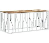 vidaXL Mesa de centro acero inoxidable y madera maciza reciclada Plateado, Dorado, Plateado y marrón claro Mesita de Salón o Comedor o Auxiliar Mesa de Café Meuble Salón