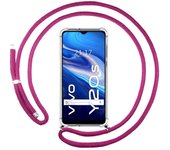 Tumundosmartphone Funda Colgante Transparente para Vivo Y20s / Y11s con Cordon Rosa Fucsia
