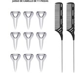 11pcs/set of pointed tail comb hair selection tool set hair accessories claws spikes rings for braids Special for real hair wigs