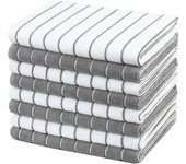 Microfibre Tea Towels - Pack Of 8 (stripe Designed Grey And White Colours) - Soft, Super Absorbent And Lint Free Kitchen Towels, 45 X 65 Cm