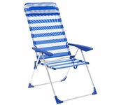 Marbueno Silla Plegable 5 Posiciones Aluminio con Cojin Rayas Azul y Blanco Playa y Piscina 69X58X110 cm 10316