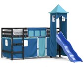 vidaXL Cama alta para niños con torre madera pino azul 90x190 cm