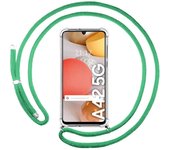 Tumundosmartphone Funda Colgante Transparente para Samsung Galaxy A42 5G con Cordon Verde Agua