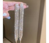 Geometric Long Tassel Crystal Drop Earrings for Women 2023 Silver Gold Color Rhinestone Earring Party Wedding Jewelry