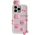 Funda de cerdo 3D linda para iPhone 15 Pro Max, funda de silicona suave con personaje de dibujos animados Kawaii Smile Pig para niños, adolescentes, niñas y mujeres