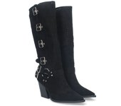 PuntoSalao Botas altas de tacón medio con hebillas estilo motero mujer color negro L1000