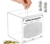 Caja de ahorro de dinero de 10 000 USD, caja de ahorro de dinero de acrílico transparente para efectivo, caja de ahorro de dinero de 365 días, herramienta divertida y motivadora para objetivos financieros (1 unidad)