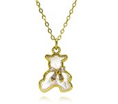 Collar Oso Lindo, Collar Cadena de Poder, Collar Corazón y Juego de Aretés con Cristales, Collar Redondo de Acero Inoxidable, Joyería Femenina