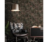 Muestra DIN A4 de Papel pintado vinílico efecto estuco negro en relieve con vetas metalizadas - Neptune Stone Texture 676360 de GAULAN