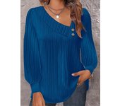 2024 hot item wish Amazon hot style autumn simple v-neck button solid color versatile long-sleeved pleated shirt