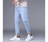 Men's Streetwear Skinny Solid Color Blue Black Jeans Korean Stretch Soft Classic Casual Denim Trousers Nine Lengths Pants