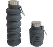 Taza de silicona hervidor retráctil taza de agua plegable deportes al aire libre viaje hervidor portátil taza de agua con mosquetón, gris