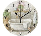 Reloj de pared redondo rústico de bañera vintage de 10.0 in, funciona con pilas, decoración de pared vintage de granja, reloj de baño para sala de estar, cocina, dormitorio