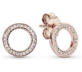PANDORA Signature Pendientes de fondo con diseño de Círculo centeleante con conciritas cúbicas transparentes, Coma con embalaje de Caja de Giunte original.