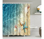 1pc Starfish Shells Shower Curtain Bathroom Partition Decorative Curtain Machine Washable Blue Ocean Window Privacy Curtain