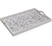 Bandeja Avalon Madera  Blanca con Flores Rosas y Grises Evian Vintage( 45x30x5cm)