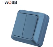 WESA Blue Wall Surface Button Light Switch EU Standard Classic Paint Plastic Outdoor 2 Gang 1 Way Wall Exterior Rocker Switch