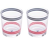 Set de vasos de cristal 345ml con diseño de rayas azules, rojas y blancas - El Ganso