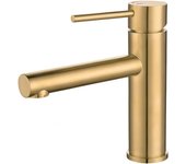 Grifo Lavabo Oro Mate | Grifo Monomando Lavabo, Apertura en Frío, Agua Fría y Caliente, Ahorro de Agua | Instalación Facil | Latón, Inoxidable, Elegant, Redondo, Caño Racto, Nansa Series