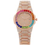Nuevo reloj para mujer con piedras brillantes multicolores, calendario, lleno de diamantes, un reloj de lujo para la mujer