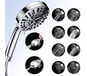 SOMY Alcachofa de ducha reductora con alcachofa de ducha manual de alta presión, 8 configuraciones de rociado + 2 potentes modos de rociado Alcachofa de ducha con manguera de acero inoxidable de 1,5 m