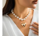2Pcs Elegant Goth Imitation Pearl Beads Chain Necklace for Women Vintage Love Heart Pendant Choker Y2K Jewelry Wed Accessories