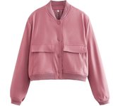 TRAF Women's Bomber Jacket Long Sleeve Coat with Pockets Retro Front Button Jacket Elegant High Street Jacket New Jacket Tops
