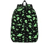 Mochila escolar para estudiantes, bolso de hombro para computadora portátil, Alien verde, UFO, luna