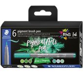 Rotulador con pincel de pigmento STAEDTLER Fiber Pen, verdes y turquesas,