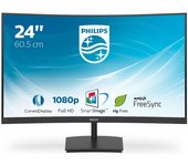 Philips Monitors - Monitor 241E1SC- 24", FHD, 75Hz, VA, FlickerFree (1920x1080, 250 CD/m, VESA, D-Sub, HDMI), Negro