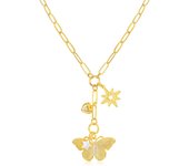 Encanto Collar con colgante de mariposa para mujer, personalizado, chapado en cobre, de moda, con múltiples colgantes de ojo malvado de 14 pulgadas.