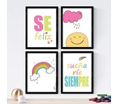 Nacnic - Set de 4 Láminas de Mensajes Infantiles - Poster Papel 250 Gr - Marcos de Fotos y Arte de Pared