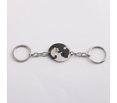 Heart-shaped Patchwork Love Cat Keychain Pendant Couple Key Chain Pendant Jewelry European and American Stainless Steel Keychain