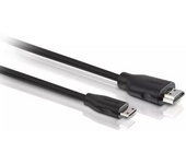 PHILIPS SWV2472W/10 - Cable HDMI, Cable Alta Velocidad con Mini Conector (C) para videocámaras HD, UHD 2160p (4K), Compatible con Formato 3D, Canal de Retorno de Audio (ARC), Conectores Niquelados. (Color Negro)