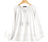 ZANZEA Fashion 3/4 Sleeve Cotton Blouse Women Elegant Tie Round Neck Tops Korean Hollow Out Tunic 2024 Autumn Casual Solid Blusa