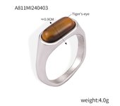 2025 Nuevo Anillo de Lujo de Acero Inoxidable Ojo de Tigre Natural Ovalado de Joyería Vintage para Mujer Regalo Anillo de Acero Chapado en Oro que no se empaña