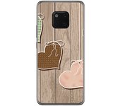 Tumundosmartphone Funda Gel Tpu para Huawei Mate 20 Pro Diseño Corazones Madera Dibujos
