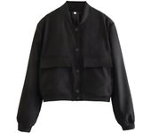 TRAFZA Jacket For Women Vintage Solid Long Sleeve Button Coat With Pocket Autumn Casual Female Bomber Jacket Chic Outerwear