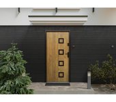 Vente-unique - Puerta de entrada de acero con inox 207 x 100 cm efecto roble - izquierda - TIFANA