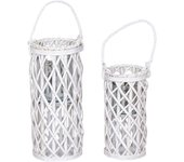 Gerimport Farolillos Portavelas Blancos de Madera de Sauce Trenzada - Decoración de Jardín