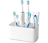 Soporte para cepillo de dientes de pared, soporte para cepillo de dientes eléctrico de baño, 4 compartimentos para cepillo de dientes desmontable (blanco)