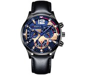 Reloj Hombre Deportivo con Calendario y 6 Agujas - Correa de Cuero Luminoso - Multifuncional